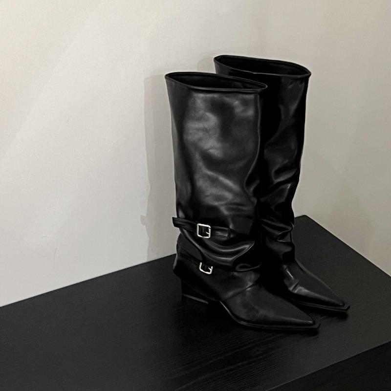 Fashion Designer Women Boots Luxury Cosy Pointed Toe Woman Shoes New Belt Buckle Thick Heel Boots for Women Fashion Sexy Knee-High Boots