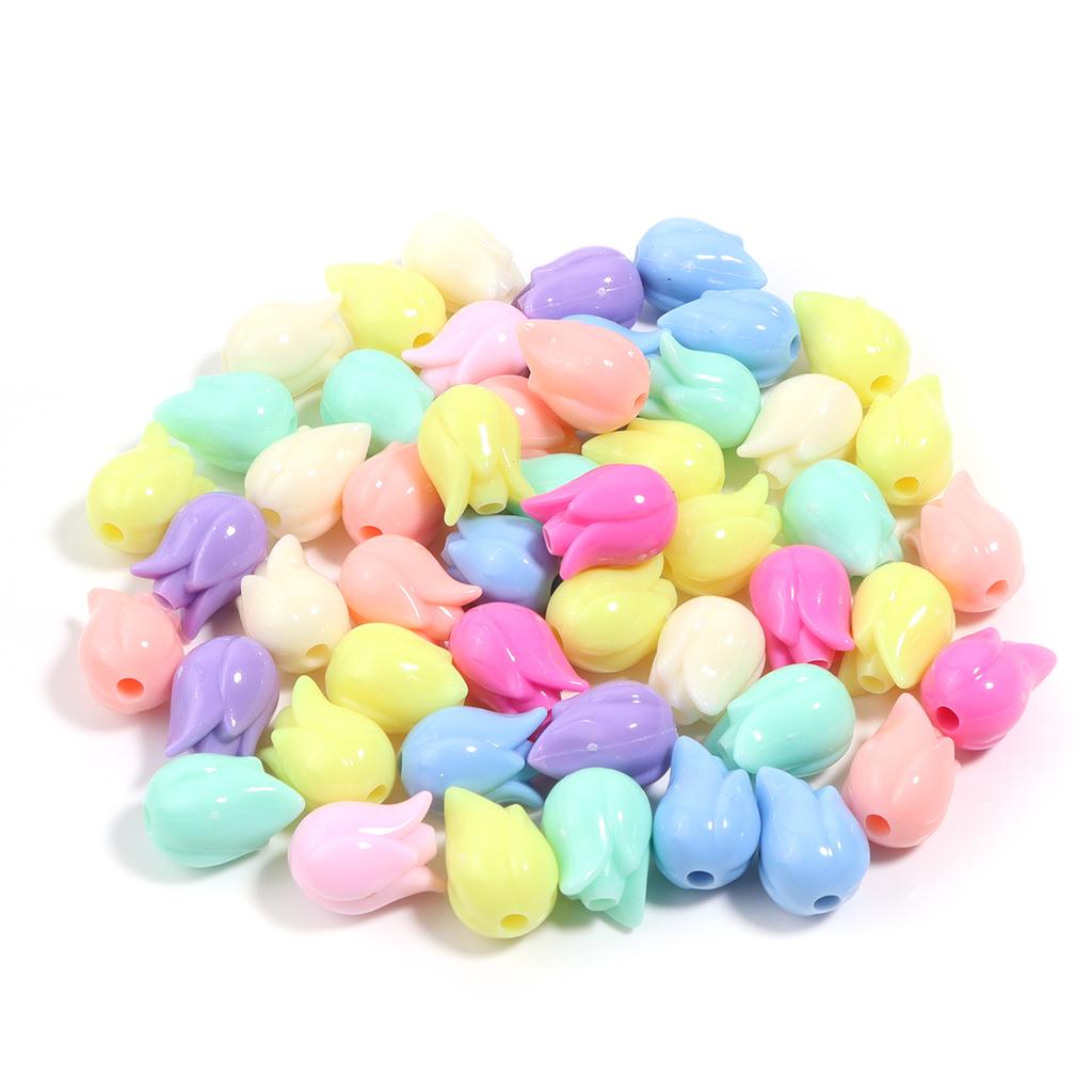 50pcs/lot Tulip Flower Bud Leaf Loose Beads Mix Color Flower Acrylic Beads For Jewelry Making DIY Bracelet Nacklace Accessories
