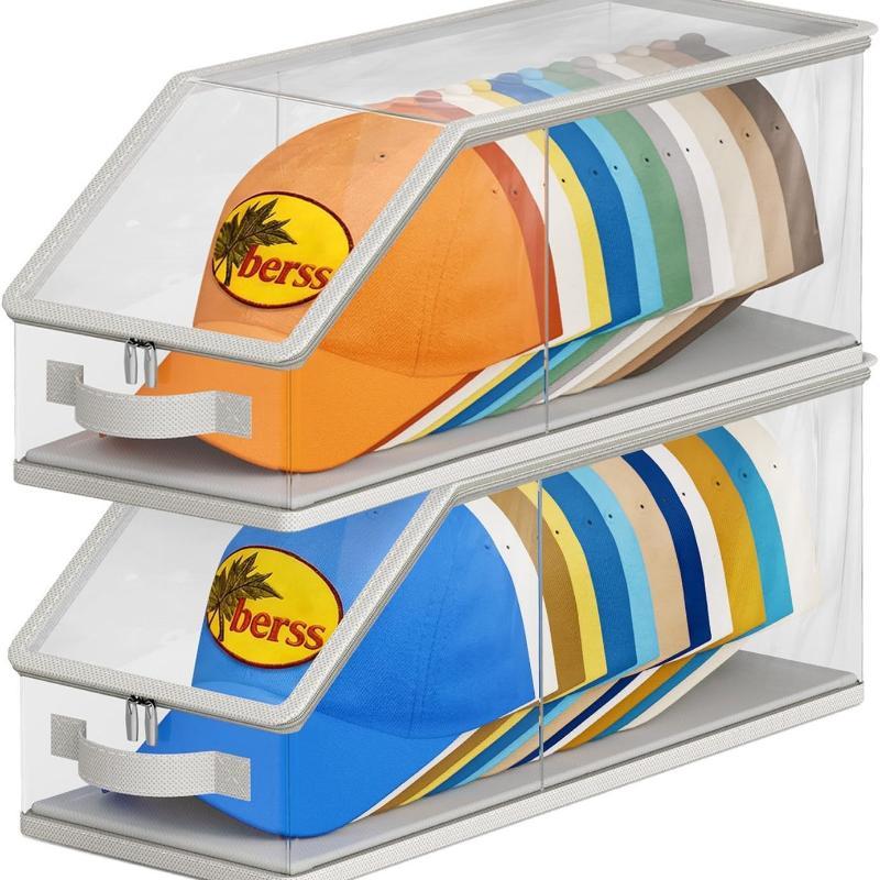 Transparent Baseball Hat Storage Box, Holds 12 Hats, Stackable And Foldable, Cap Organizer Storage, Dustproof Storage Box 1Pc
