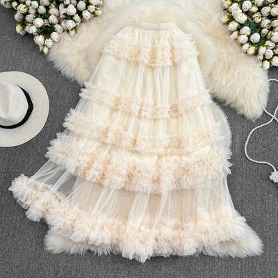 Summer High Waisted Slim Mesh Skirt Korean Fashion Elastic Waist Cake Long Skirt A Line Skirt High Quailty For Women