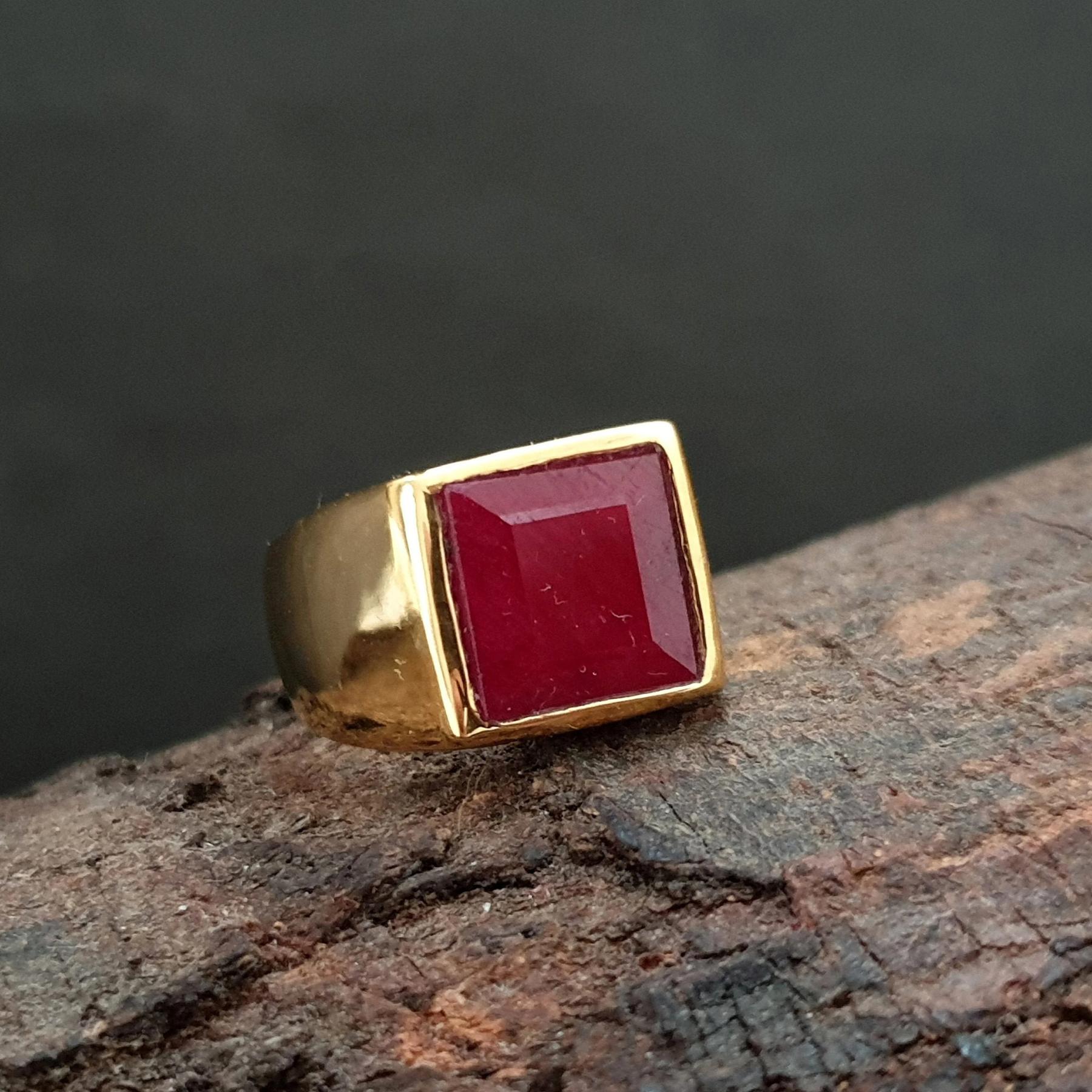 

Square Faceted Raw Red Ruby Sterling Silver Yellow Gold Fill Ring Jewelry 10