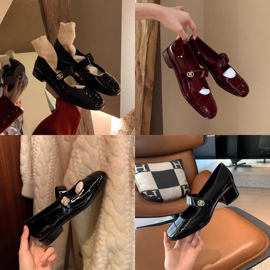 Französischer College-Stil klassisch vielseitig runder Kopf leichte Öffnung ein Wort mit dickem Absatz Mary Jane Einzelschuhe Damen kleine Lederschuhe Damen s