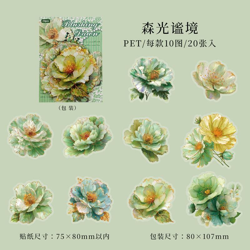 20 - Sheet Set of Vivid Flower - Themed Stickers, Bright Colors and Exquisite Patterns for Scrapbooking