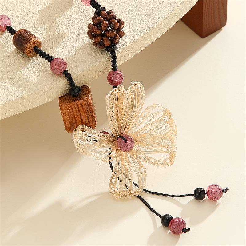 Bodhi Flower Necklace - Women's Wooden Long-sleeved Sweater Chain - Versatile Drawstring Necklace