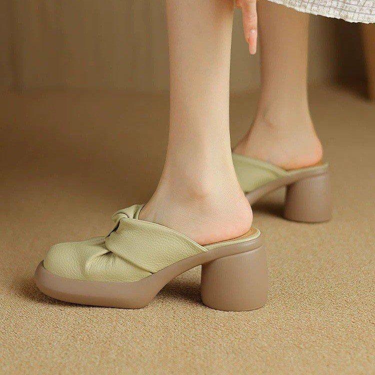 Huge Versatile~ Small Man High-heeled Thick-soled Bag Head Half-drag Sandals Women's Summer Fashion Outer Thick-heeled Casual Slippers