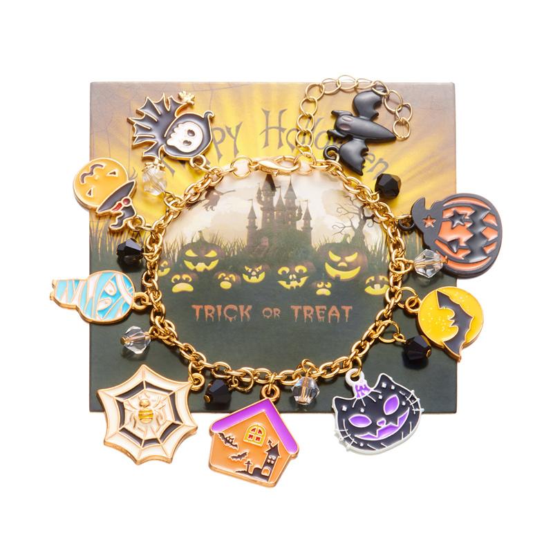 Halloween Punk Multi-element Ghost Spider Web Pumpkin Pendant Chain Bracelet for Women Zircon Bracelet Hip Hop Metal Jewelry