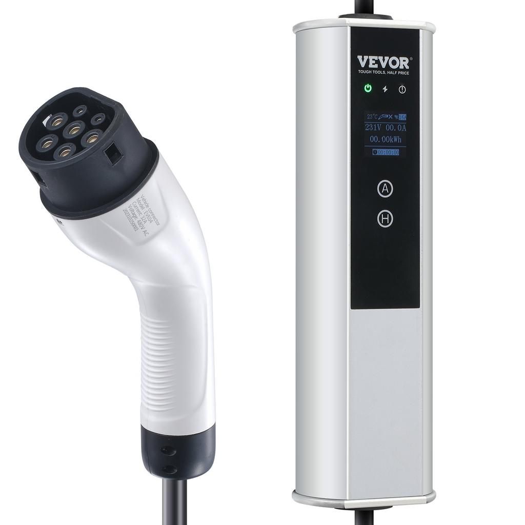 VEVOR Portable EV Charger Type 2, 32A 7.36 kW/22 kW, Electric Vehicle Car Charger with 7.5 M Charging Cable CEE 32 Plug LCD