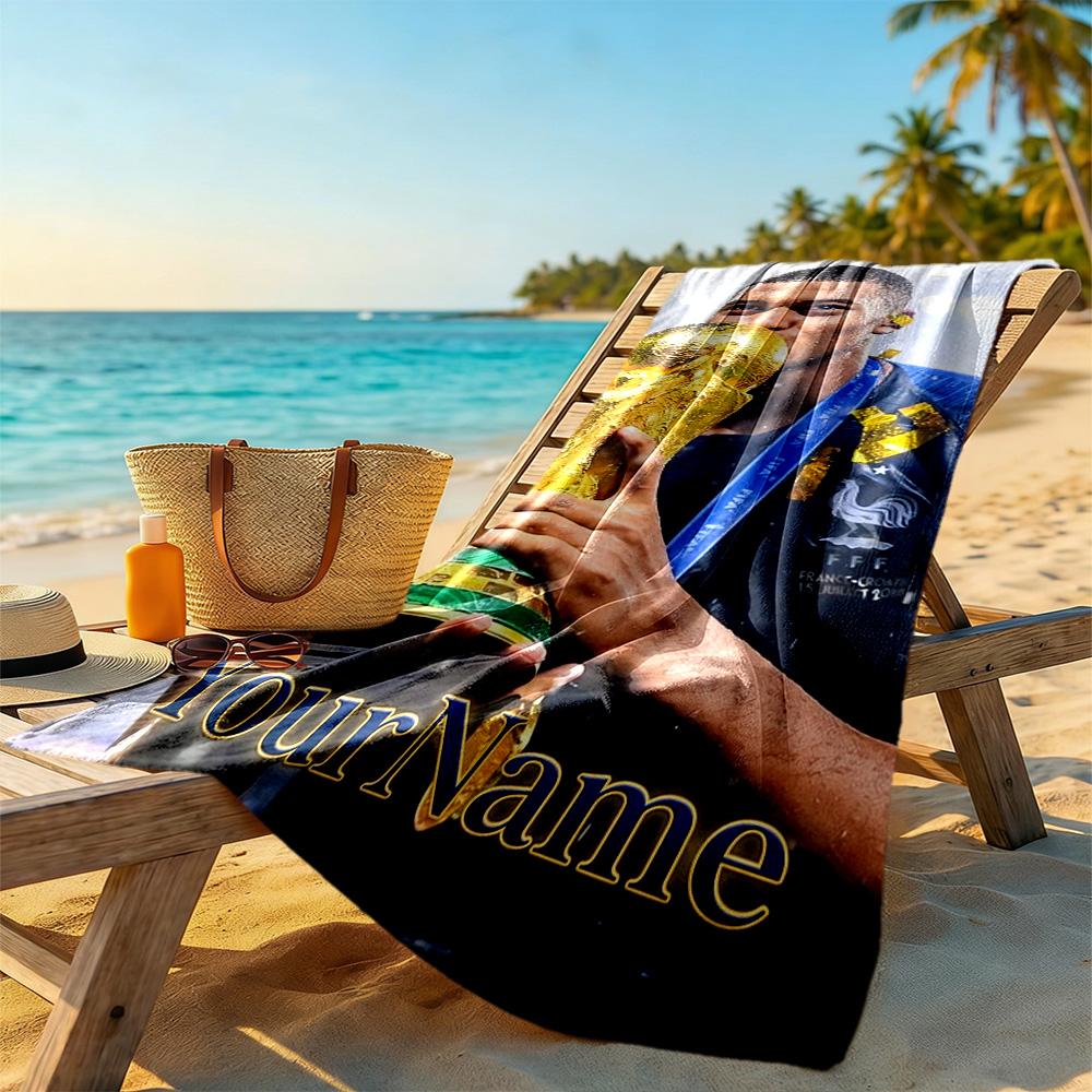 Mbappe Benutzerdefinierter Text Strandtuch Hohe Saugfähigkeit & Schnelltrocknend Geeignet für Schwimmen, Fitnessstudio, Camping, Yoga, Urlaub
