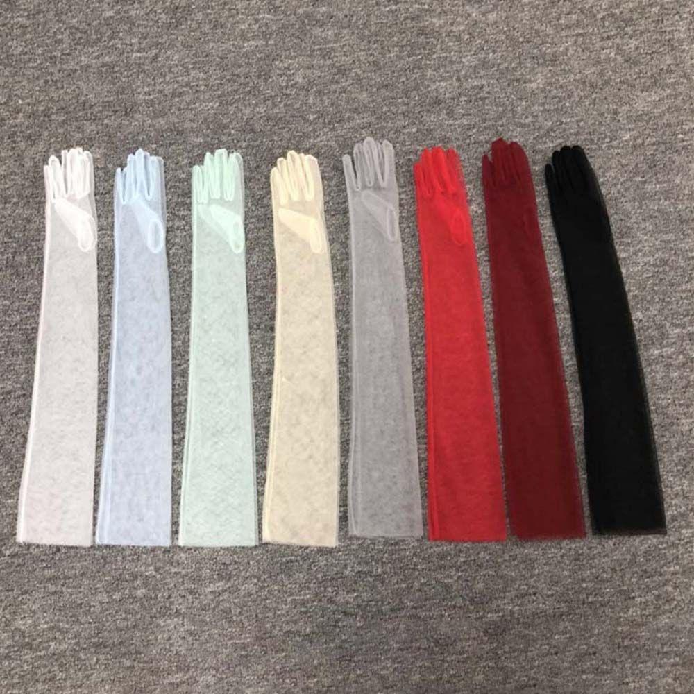 Long Fashion Women Sheer Tulle Full Finger Lace Mitten Women Gloves Thin Gloves Five Fingers Mitts