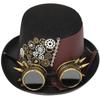 New Trendy Punk Vintage Steampunk Top Hat With Goggles Gothic Leather Headwear Holiday Cosplay Party Hat Halloween Accessories
