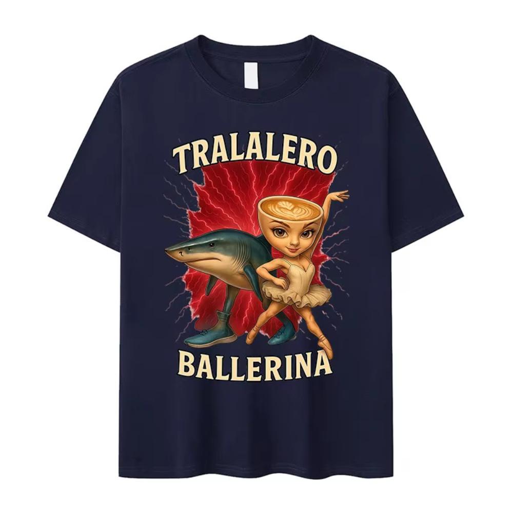 Italian Brainrot Funny Tralalero Ballerina Meme T-Shirts Summer Cute Short Sleeve T Shirt Men's Fashion Cotton Tees