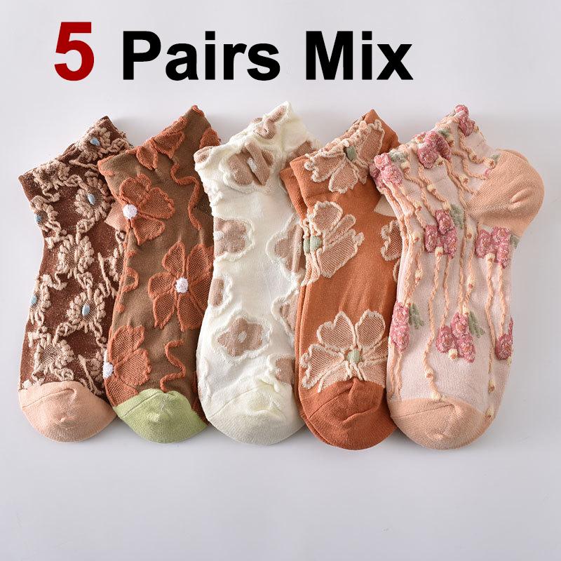 

5/10 пар Женские трехмерные носки с цветочным принтом, Модные, Цветочные, Милые, Впитывающие пот, Дышащие, Повседневные носки