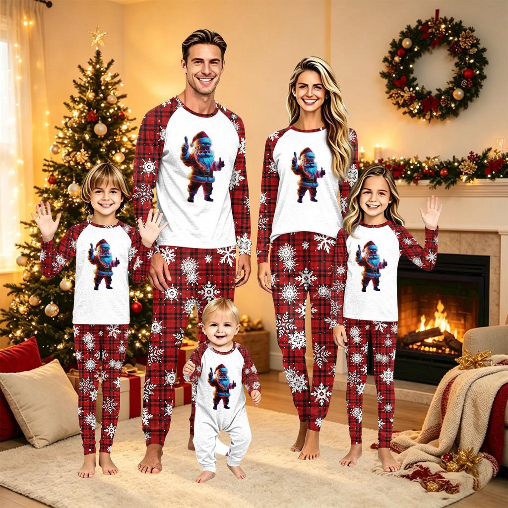 Christmas Print Matching Family Loungewear Set Long Sleeve Neck Top and Pants