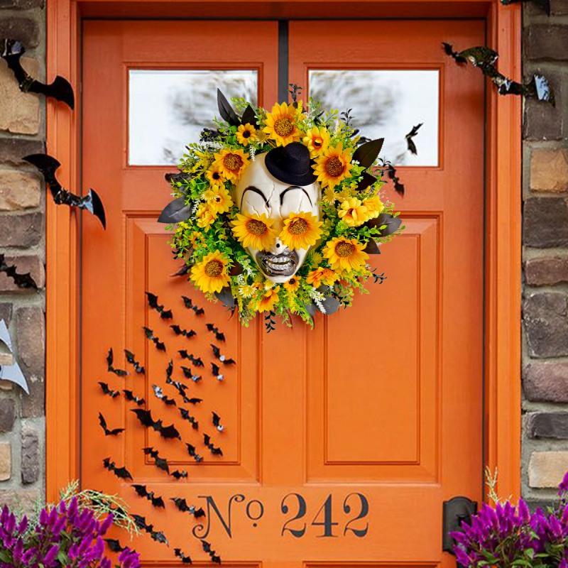 Halloween Sunflower Ghost Face Horror Garland Door Hanging Festival Courtyard Artificial Flower Wreath Halloween Decoration