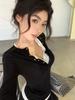 Elegant Korean Style Faux Two-Piece Long-Sleeve Women's T-Shirt, Slimming Base Layer Top - 2025 Autumn Arrival