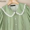 ZANZEA Women Casual Turn Down Collar Summer Short Sleeve Grid Blouse