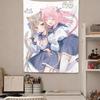 Kawaii Neko Girls Hugging Tapestry Anime Sailor Uniform Wall Hanging Pink Aesthetic Room Decor Cool Room Stuff Background Cloth