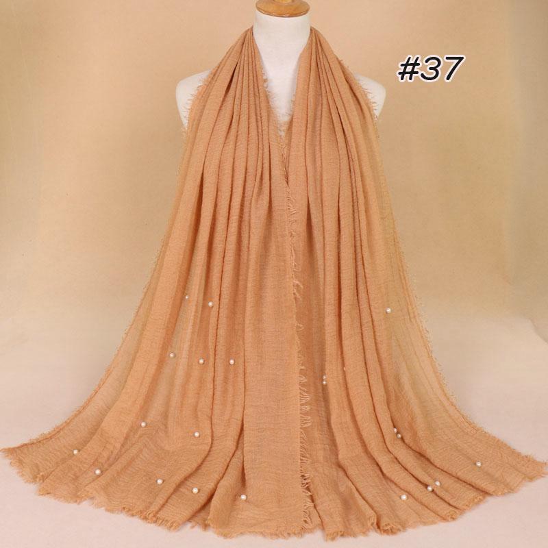 New Plain Crinkled Cotton Muslim Hijab Scarf Women Ladies Scarfs Shawls Head Wrap Pearl Beads Head Scarves Soft Muffler Stole