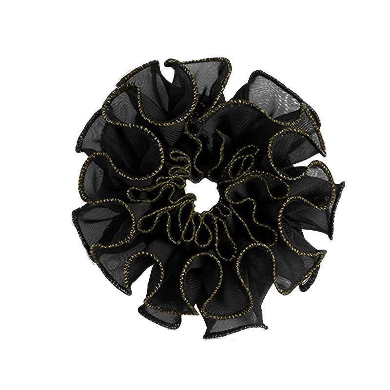 Четыре элегантные тканевые резинки для волос с кисточками - Милые однотонные шифоновые пучки для волос, Стильные плиссированные повязки на голову чёрный