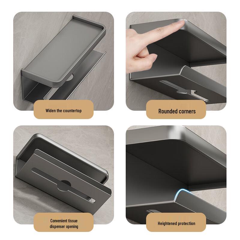 Wall-Mounted Bathroom Tissue Box & Roll Holder with Shelf