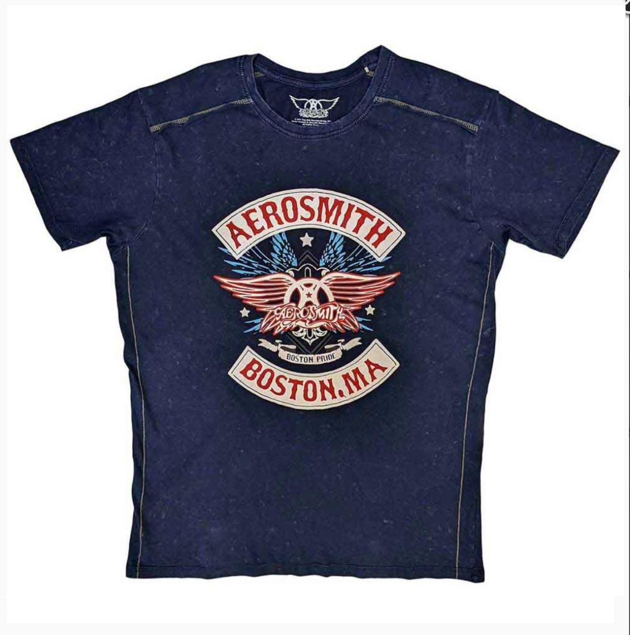 Aerosmith-Boston Pride T-Shirt Denim Blue New & Official Licensed T-Shirt S
