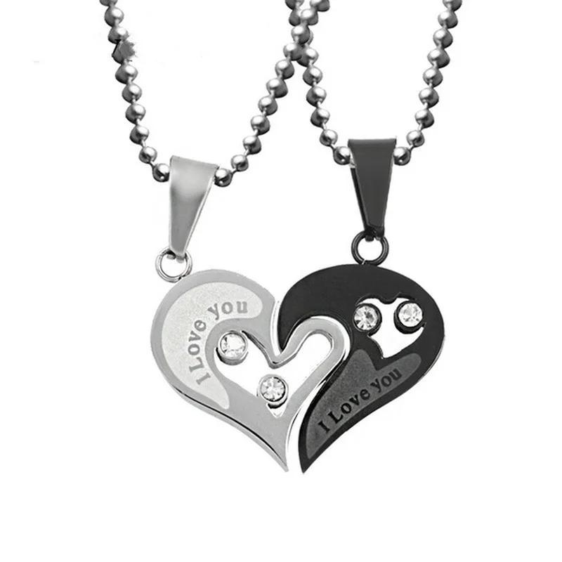 Couple Necklace I Love You Valentine's Day Gift Stainless Steel Matching Letter Pendant for Lovers