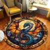 Stained Glass Dragon & Floral Round Rug – Machine Washable Polyester Mat for Living Room, Hallway & Studio Decor