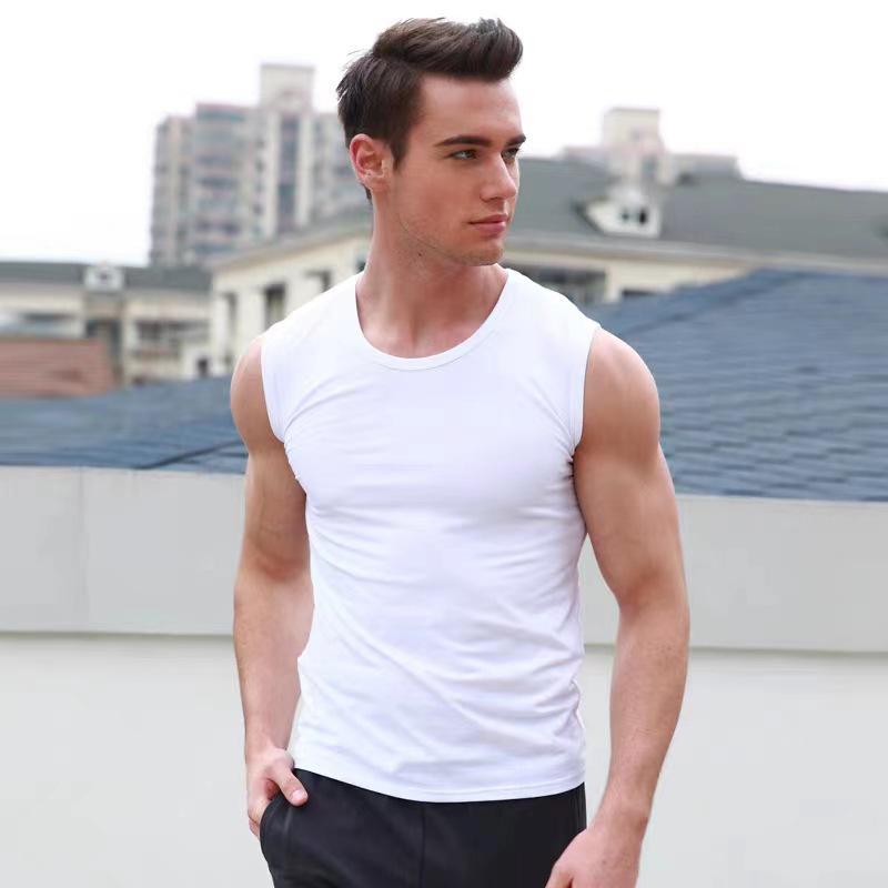 Men's Breathable Wide Shoulder Tank Top - Black & White Sleeveless Fitness Vest