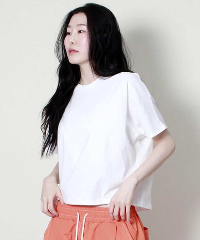 Deumakeu Solid Semi-Crop French Half-Sleeve T-Shirt Ivory