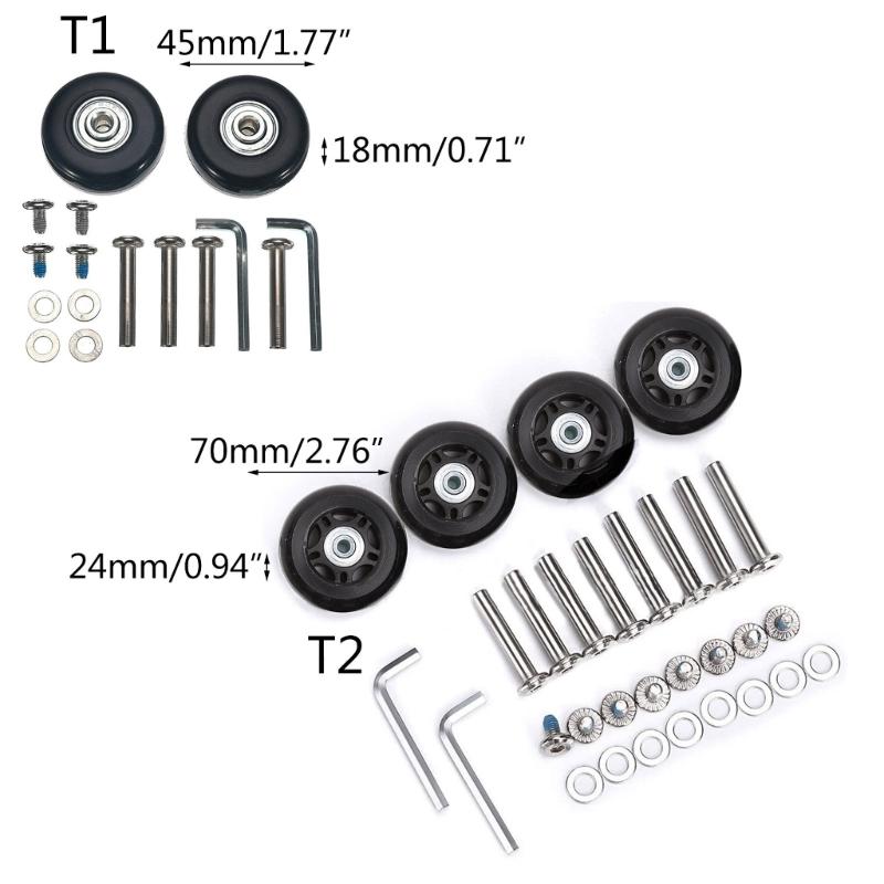 Rubber Casters Replacement for Luggage OD 45x18mm/70x24mm Metal Bearings Axles Heavy Duty Suitcase Wheel Replacement Kit