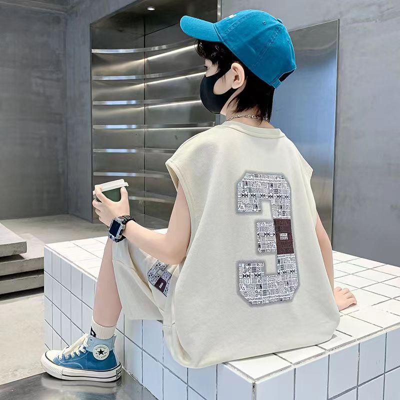 2024 Stylish Boys' Summer Outfit: Trendy Sleeveless Vest and Sportswear Set for Middle and Older Kids