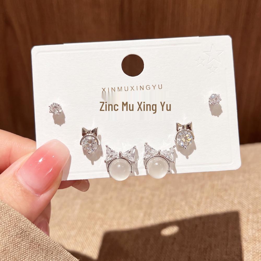 Korean Style Fashion High-Quality Sterling Silver Stud Earrings Set - Light Luxury, High-End Feel, 6-Piece Ear Jewelry Collection