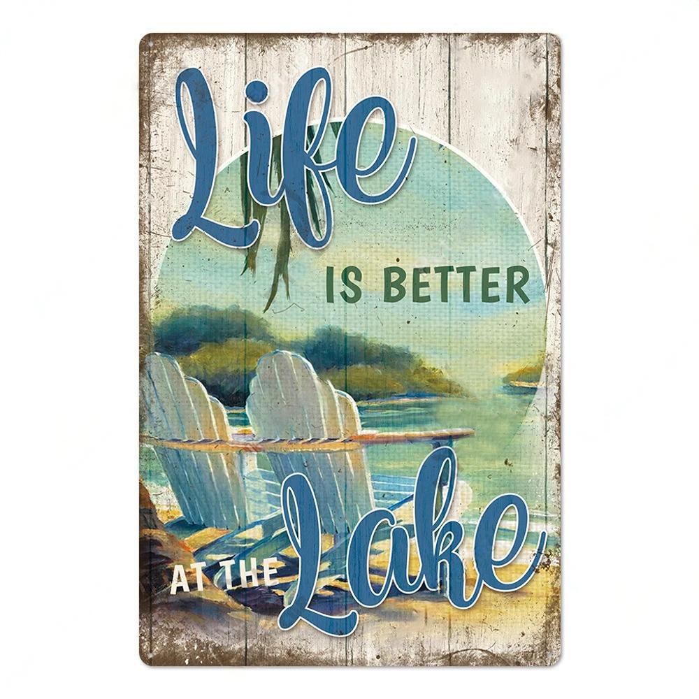 Lake House Posters Vintage Metal Tin Signs Decor Rustic Plaque Metal Plate Wall Art Decor for Living Room
