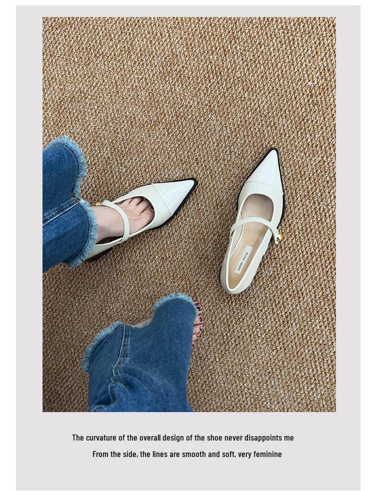 2024 Spring French Retro Pointed Toe Medium High Heels for Women