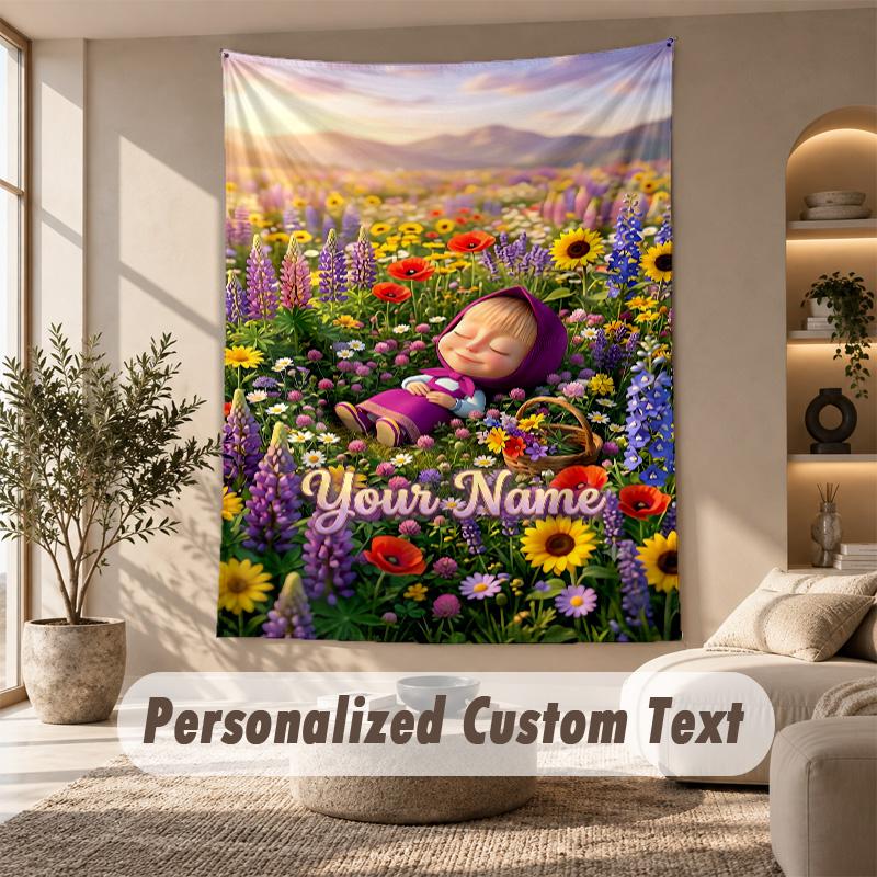 Masha and the Bear Tapestry, Personalized Custom Text, Wall Hanging Tapestry For Living Room Home Wall Decor