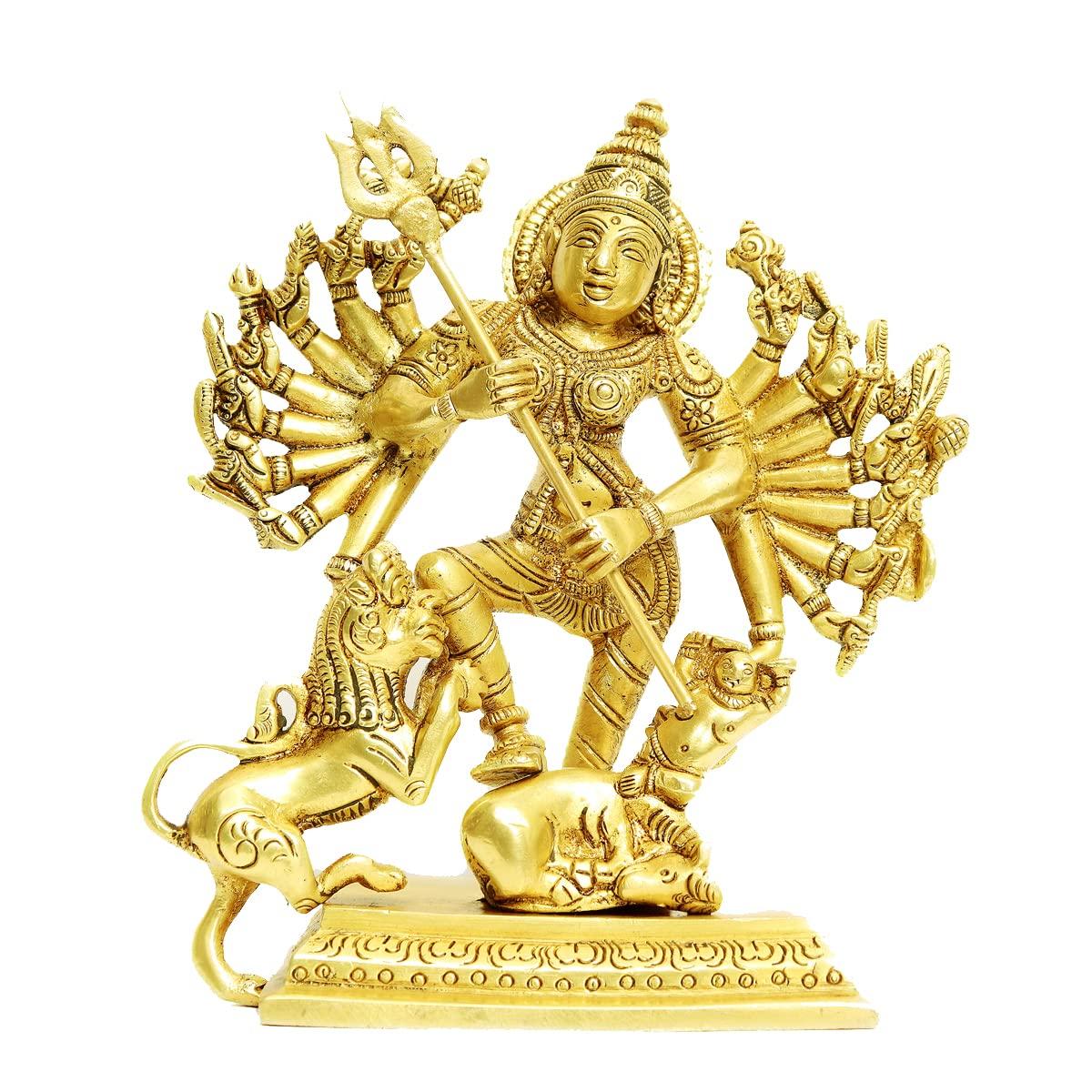 Металлическая статуя Махишасура-Мардини Маа Дурга, Для домашнего декора, Латунь - 6 см