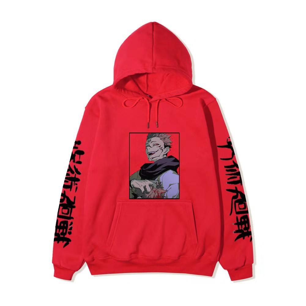 Jujutsu Kaisen Ryomen Sukuna Hoodie Unisex Fleece Sweatshirt Dual Sleeve Vertical Japanese Text Anime Color Character Pullover