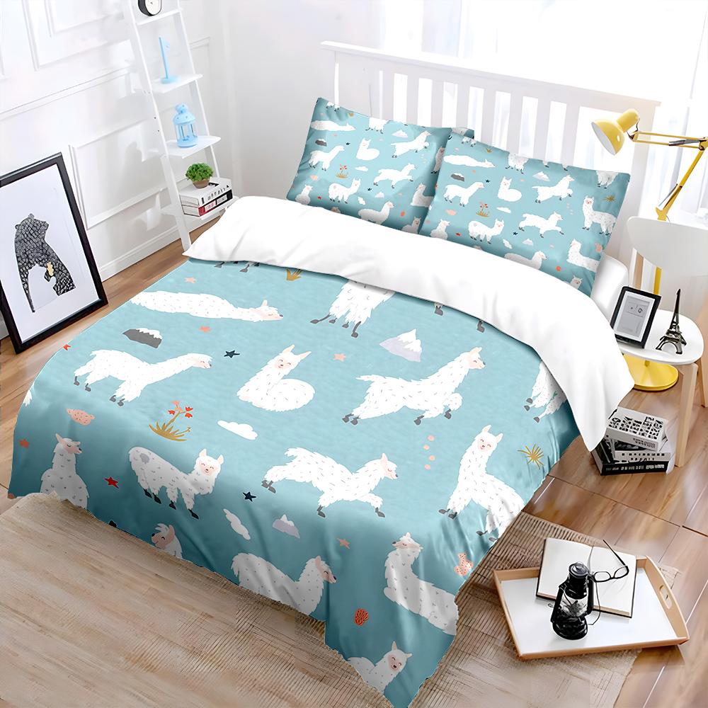 Set Biancheria da Letto con Stampa Sfondo Carino Motivo Alpaca 3 Pezzi 1 Copripiumino 2 Federe per Adulti e Bambini Regalo Lussuoso Dimensioni Matrimoniale