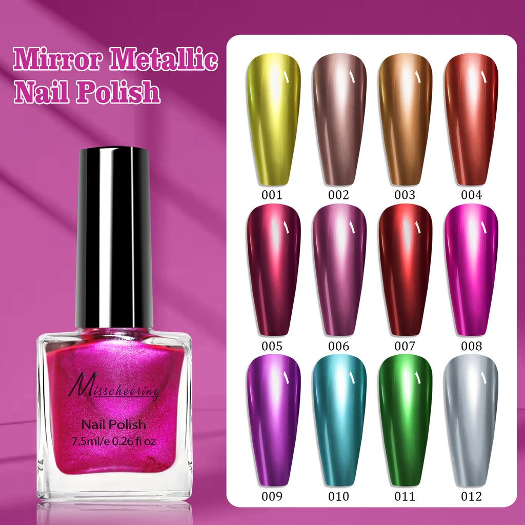 Metallic Mirror Effect Pro Chrome Finish Nail Polish Set No Light Cure Required Fast-Drying High-Shine DIY Manicure