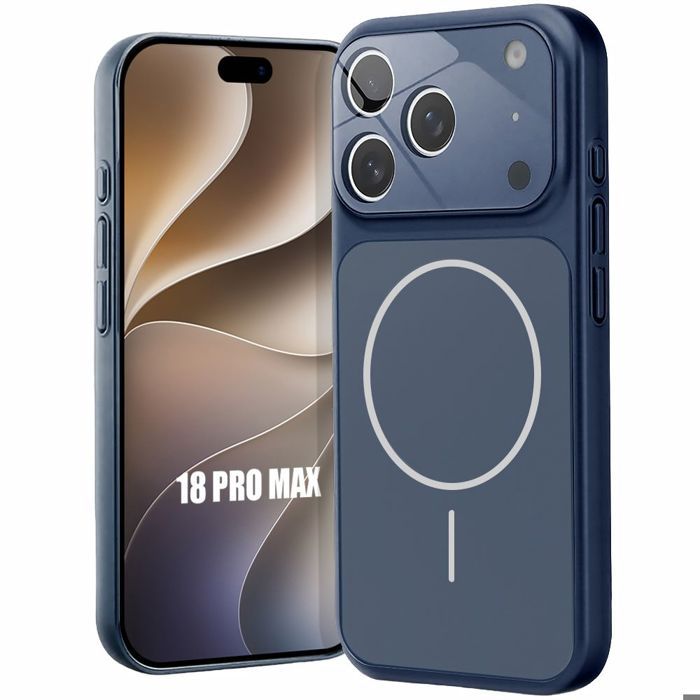 Coque pour iPhone 18 Pro Max, Rigide avec Protection Caméra et Anneau Magnétique - Bleu Marine