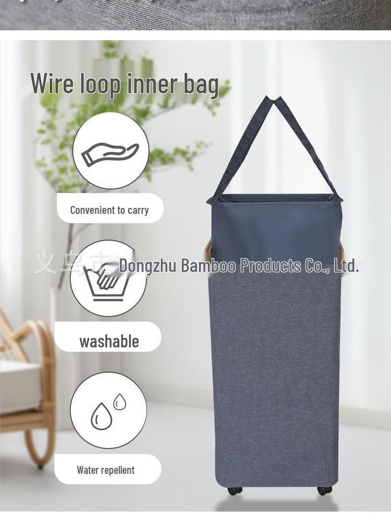 Rolling Bamboo Fabric Laundry Hamper with Detachable Wheels and Foldable Design