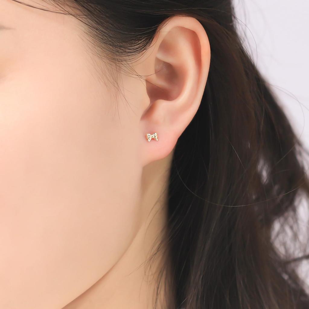 ESTELLE [Official] Women's K10 Yellow Gold Ribbon Motif Earrings 0202-3254-0019-0000