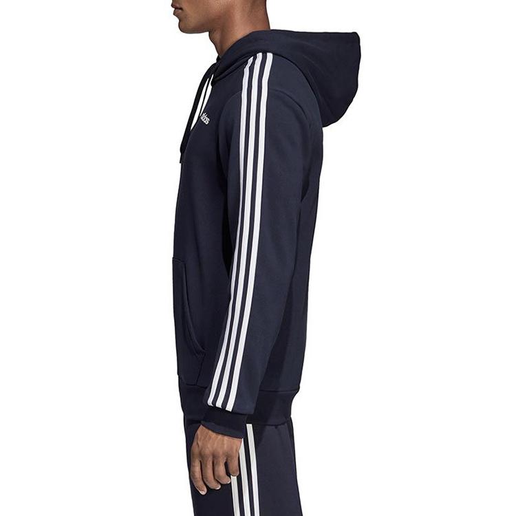 Adidas Essentials 3-Stripes Logo Print Loose Hoodie Men Hoodie Blue DU0499