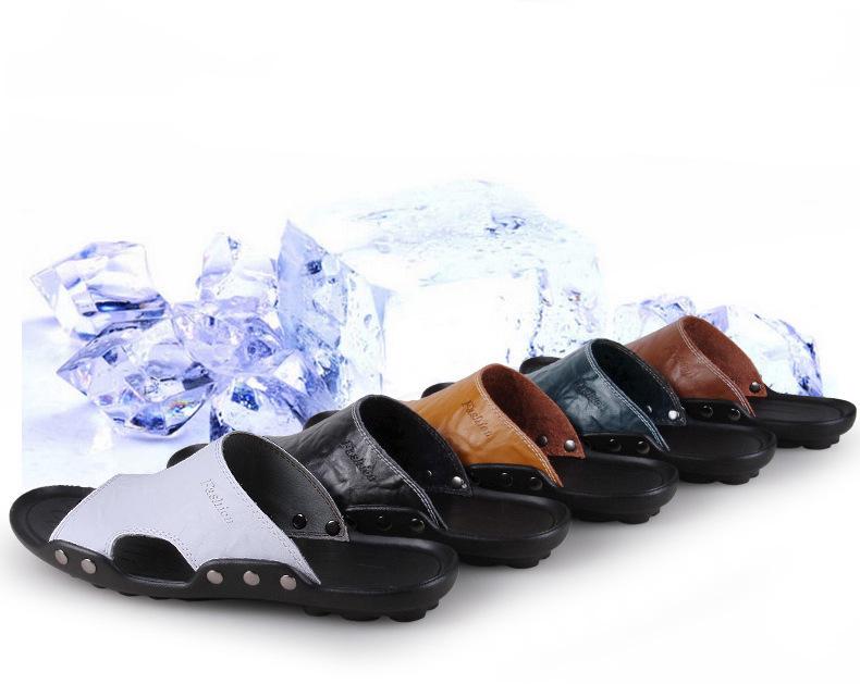 Men's Large Size Soft Sole Cowhide Flip-Flop Sandals