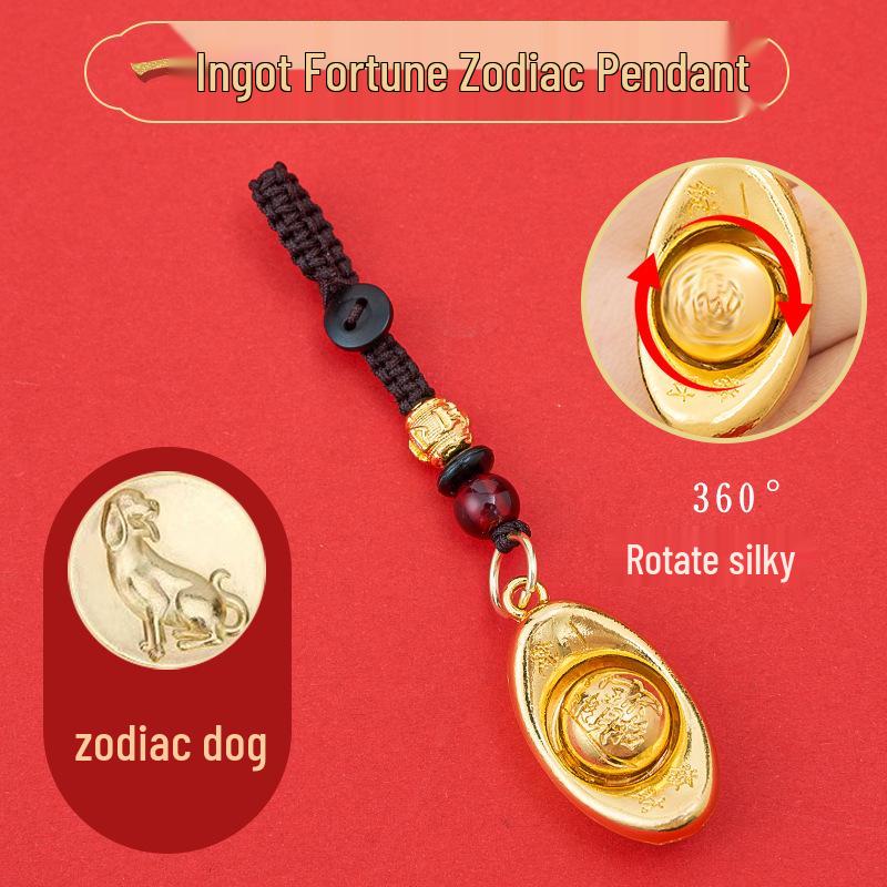 2025 Year of the Snake Yuanbao Key Charm: Lucky Rotating Zodiac Car Ornament