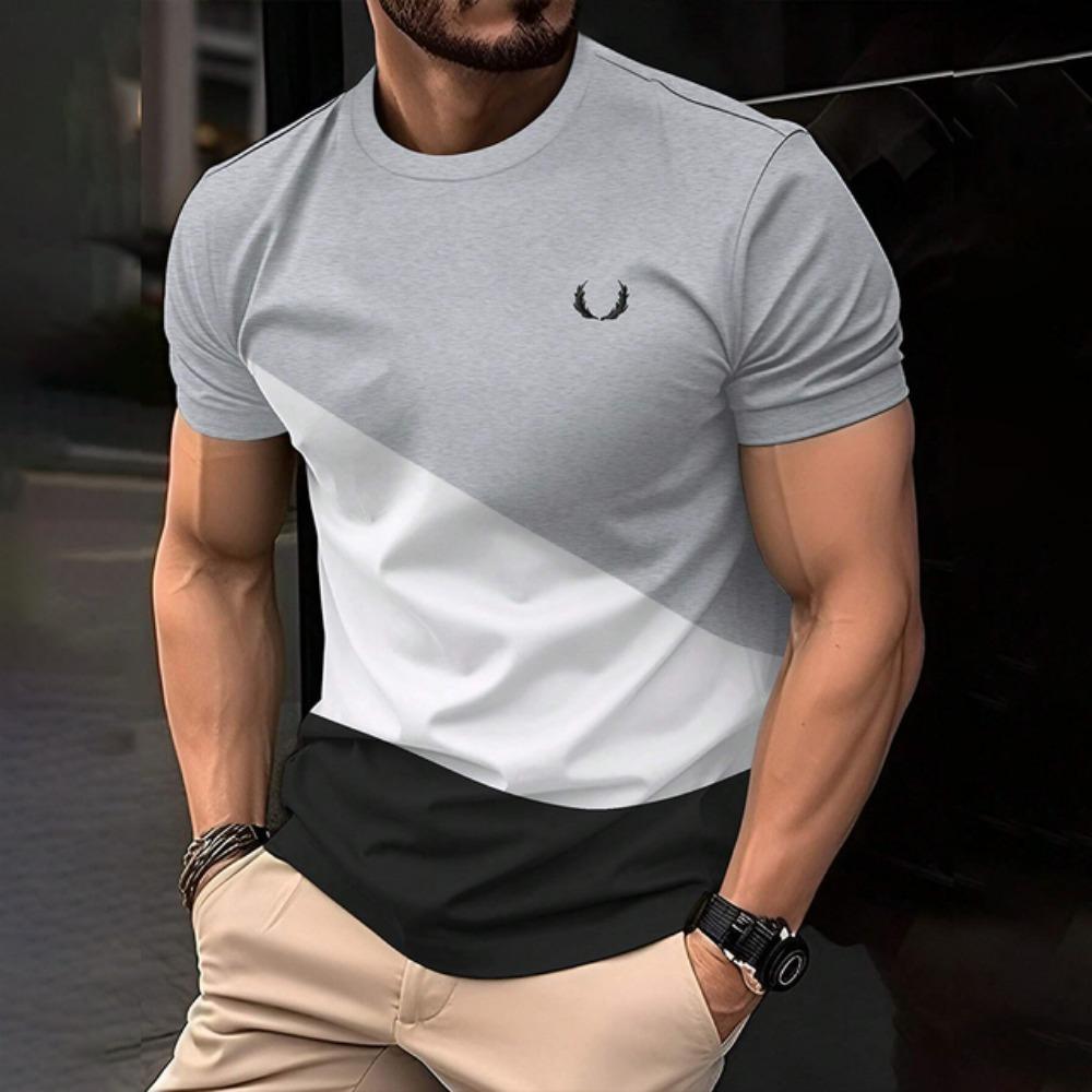 Tricou modern bărbătesc cu imprimeu bloc de culori pentru purtare casual