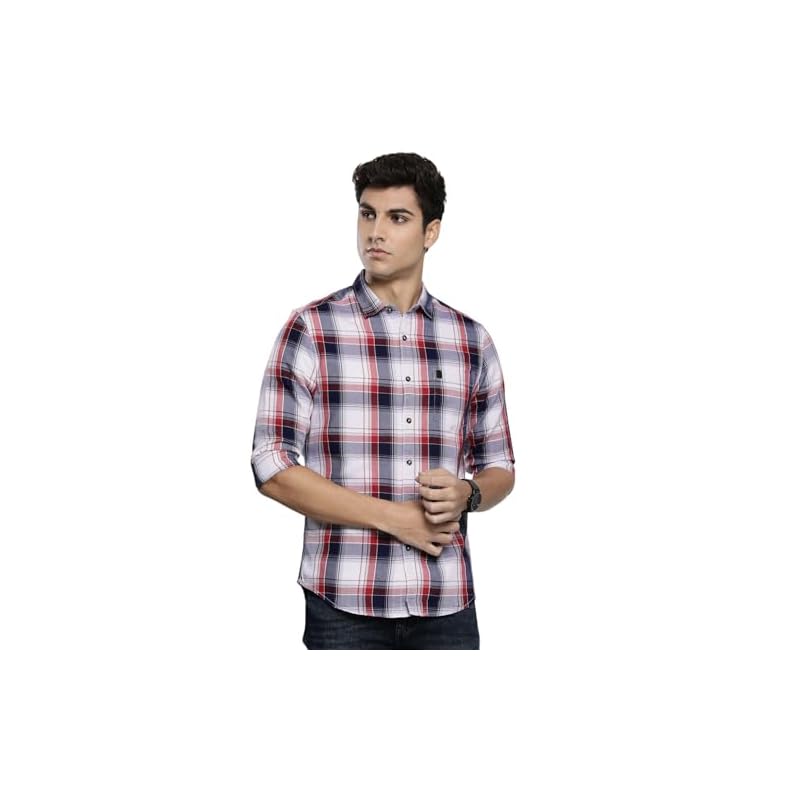 The Indian Garage Co Cotton Men' Checkered Slim Fit Shirt (0822Sh36901_White & Large)