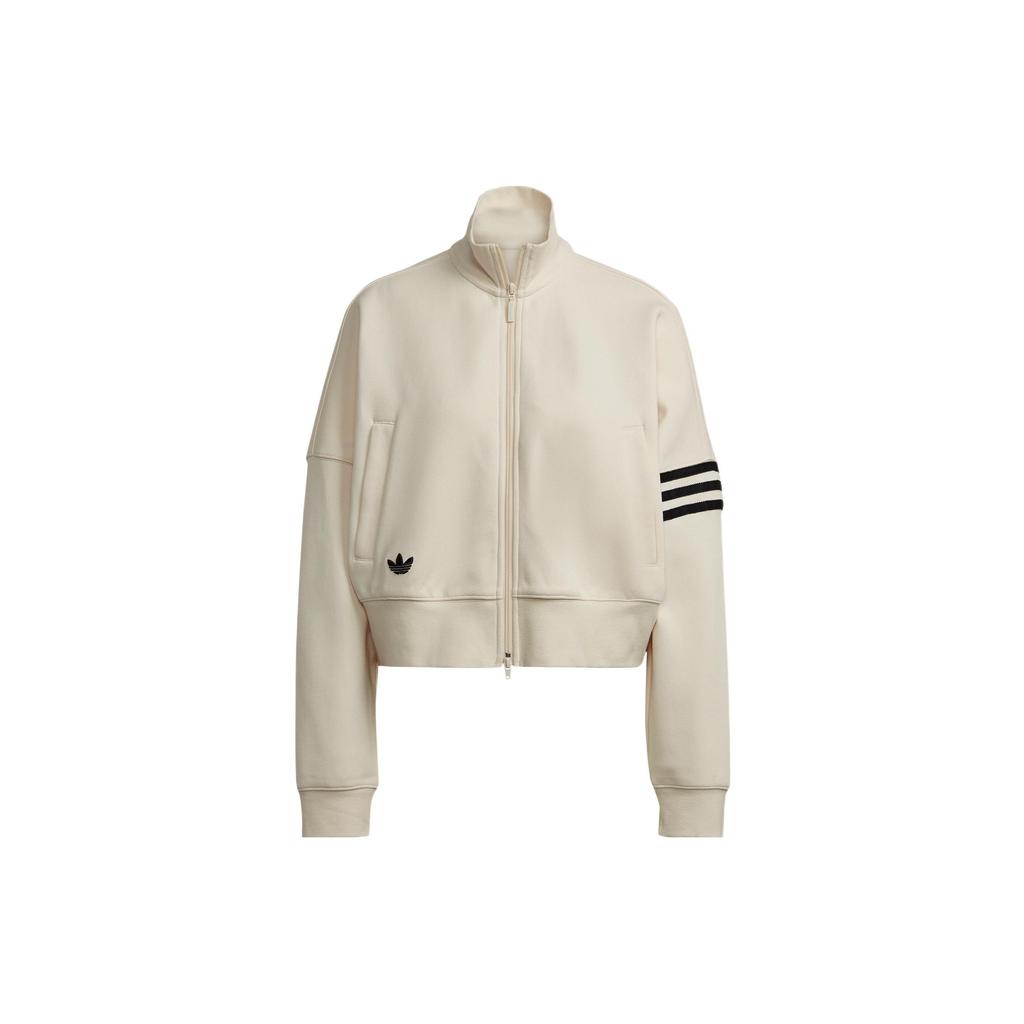 adidas Veste de survêtement Originals Trefoil FW22 avec logo brodé et col montant ample pour femme Blanc cassé HM1749