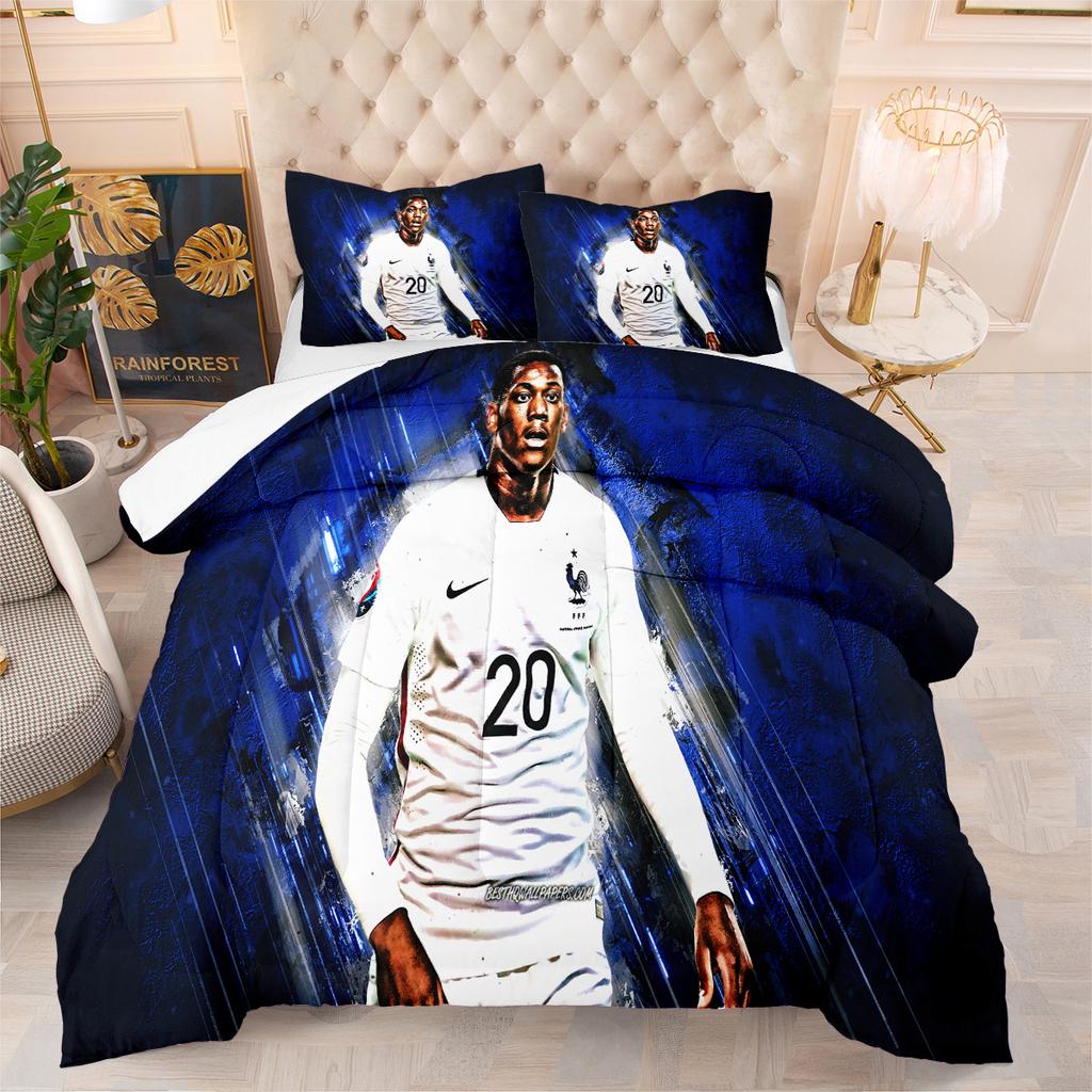 3d Digital Print Thickened Down Alternative Cotton Air Conditioning Quilt Football Star Quilted Bedding Set (3-piece)