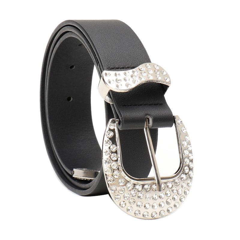 New rhinestone alloy three-piece black belt women's American millennial style personalized versatile jeans women's belt